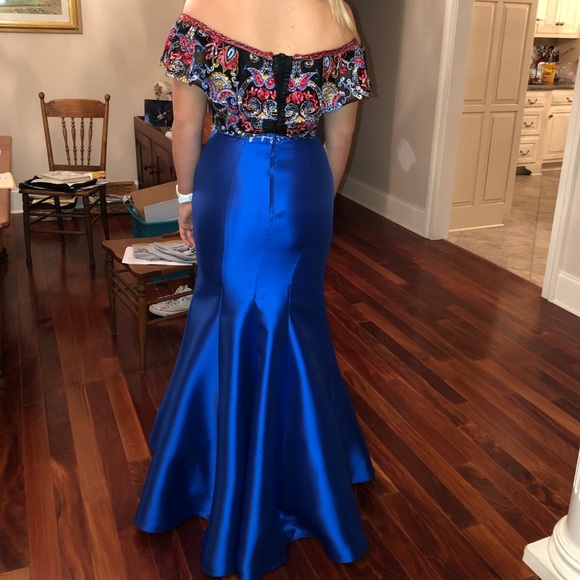Navy Blue Two Piece Ellie Wilde Prom Dress - Picture 5 of 5